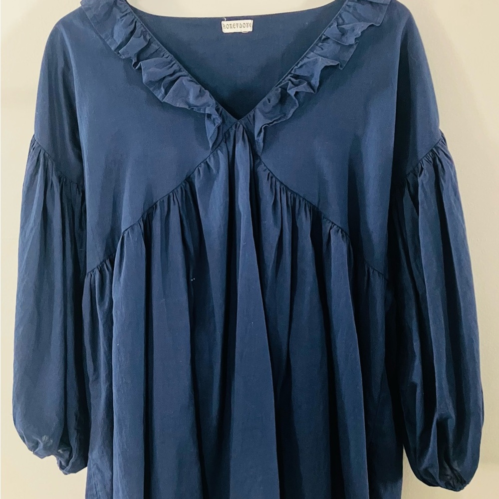 Navy Blue Ruffled Women's Top